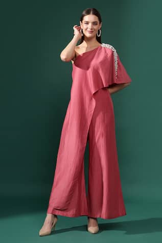 Pearls Embellished One Shoulder Jumpsuit For Kids