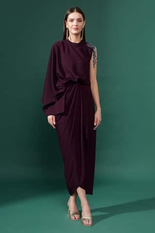 Dangling Crystal Embellishment Draped Dress For Kids