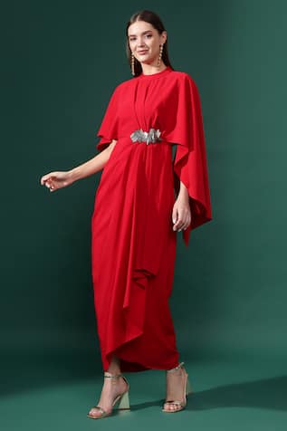 Metallic Nalki Embellished Draped Dress For Kids
