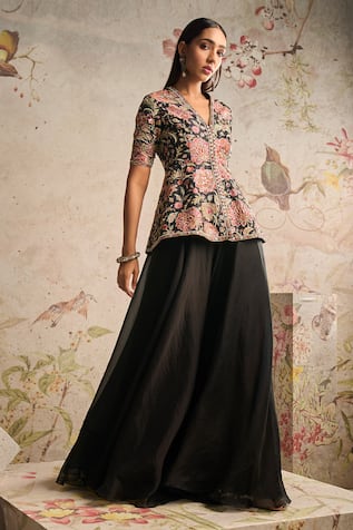 Ridhi Mehra Dame Floral Print Peplum Top & Sharara Set 