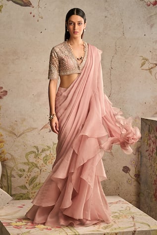 Ridhi Mehra Belle Ruffle Pre-Draped Saree With Embroidered Blouse 