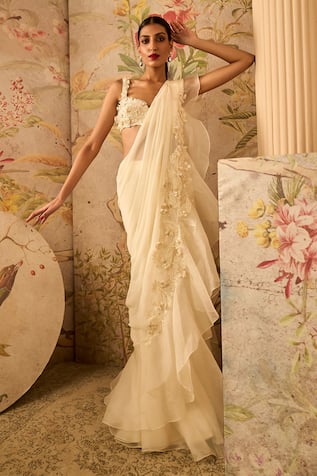 Ridhi Mehra Dainty Embroidered Pre-Draped Saree With Blouse 