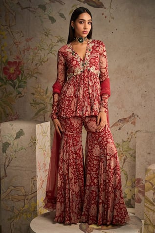 Ridhi Mehra Awespiring Printed Peplum Kurta Gharara Set 