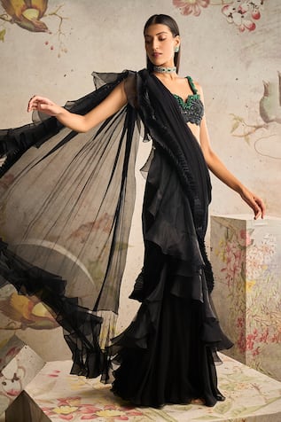 Ridhi Mehra Allure Pre-Draped Ruffle Saree With Embroidered Blouse 