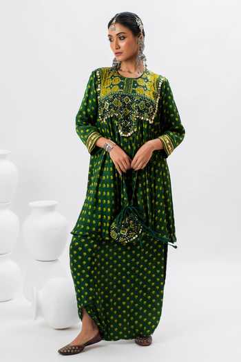 Prahnaaya Hand Block Ajrakh Tunic & Dhoti Pant Set 