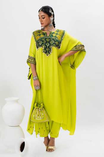 Prahnaaya Embroidered Kaftan Kurta & Pant Set 