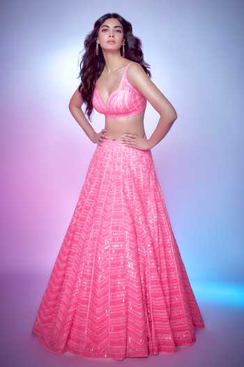 Seema Gujral Neon Chevron Pattern Bridal Lehenga Set 