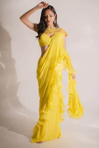 Ruffle Saree - Buy Latest Collection Designer Saree for Women Online 2024