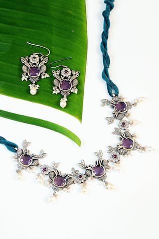 Amethyst Embellished Tribal Necklace Set 