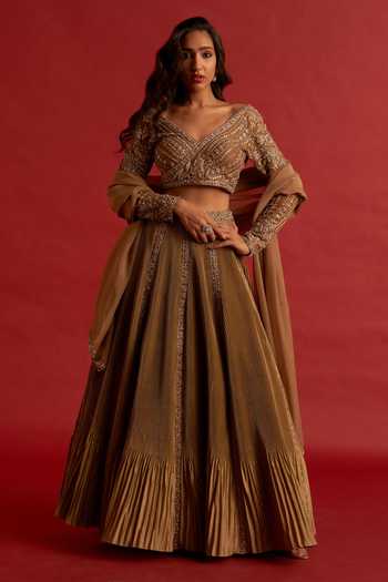 Reeti Arneja Honeyed Pleated Embroidered Lehenga Set 