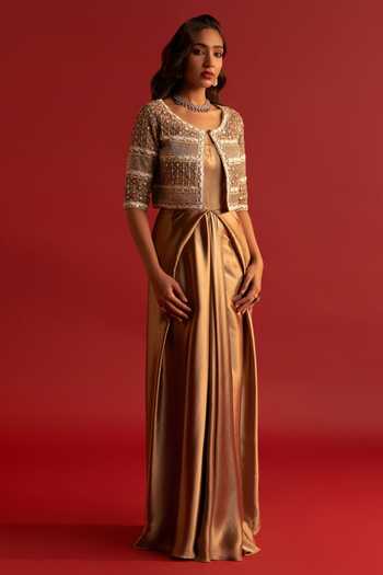 Reeti Arneja Draped Gown With Embroidered Jacket 