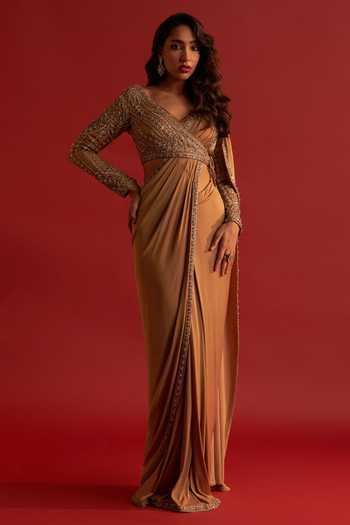 Reeti Arneja Pre-Stitched Draped Saree With Embroidered Blouse 