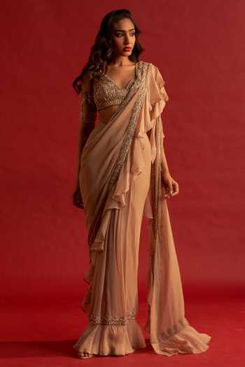 Reeti Arneja Ruffle Pre-Stitched Draped Saree With Embroidered Blouse 