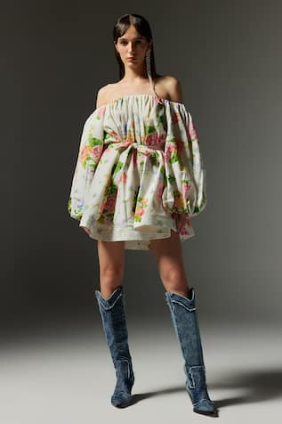 The Iaso Floral Print Off-Shoulder Short Dress 