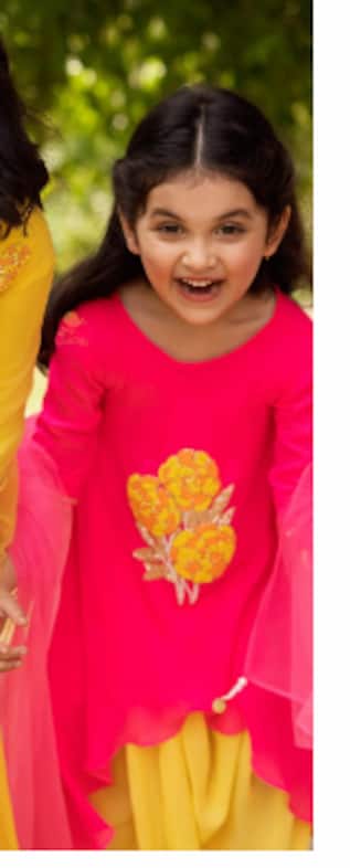 Pink & Yellow Embroidered Set For Girls 