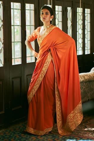 The Whole Nine Yards Chandrika Kashmiri Embroidered Border Saree With Blouse 