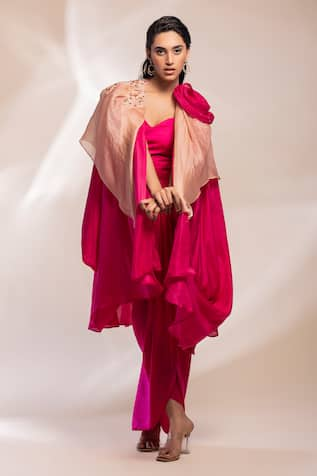 GEE SIN by Geetanjali Singh Structured Dual Tone Cape With Draped Dress 