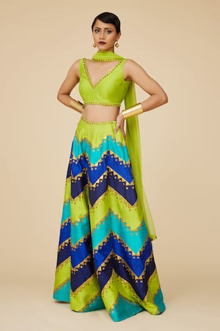 Priyal Prakash Chevron Sequined Palazzo Blouse Set 