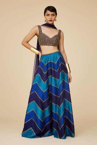 Priyal Prakash Chevron Sequin Embroidered Palazzo Blouse Set 