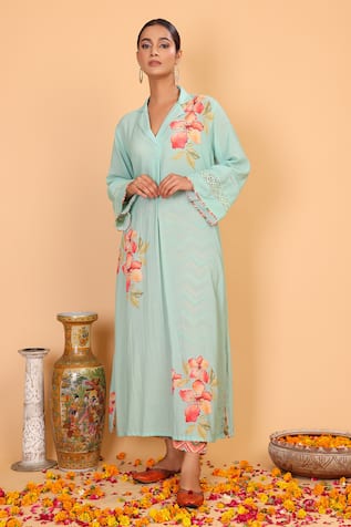 Nazar By Indu Floral Pattern Shirt Kurta & Pant Set 