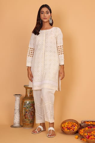 Nazar By Indu Cutwork Sleeve Kurta & Pant Set 