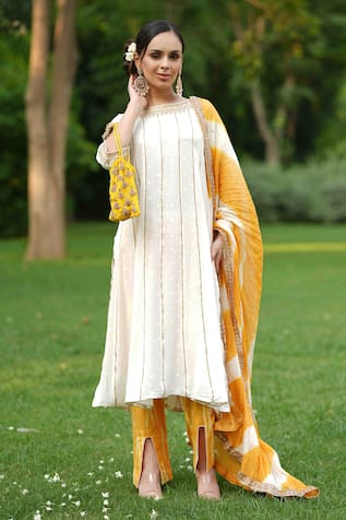 Nazar By Indu Gota Embroidered Kurta Ikat Print Pant Set 