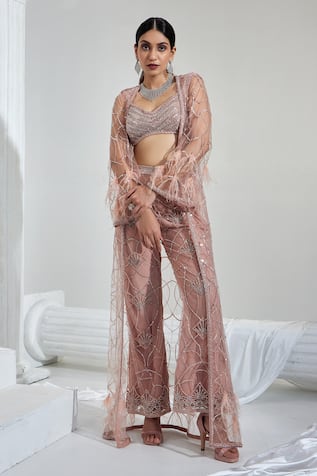 SWATI WADHWANI COUTURE Bead Embroidered Jacket Pant Set 