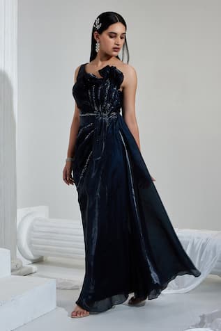 SWATI WADHWANI COUTURE Embroidered Draped Gown 