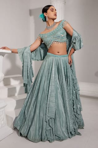 SWATI WADHWANI COUTURE Embroidered Draped Lehenga Set 