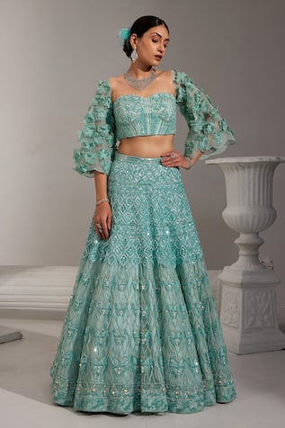 SWATI WADHWANI COUTURE Embroidered Lehenga With Floral Applique Work Blouse 