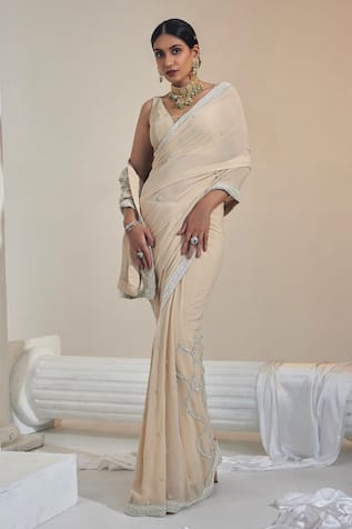 SWATI WADHWANI COUTURE Pre-Draped Pearl Work Saree With Blouse 