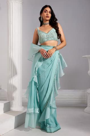 SWATI WADHWANI COUTURE Pre-Draped Ruffle Saree With Blouse 