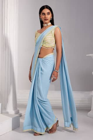 SWATI WADHWANI COUTURE Pre-Draped Sequin Embroidered Saree With Blouse 