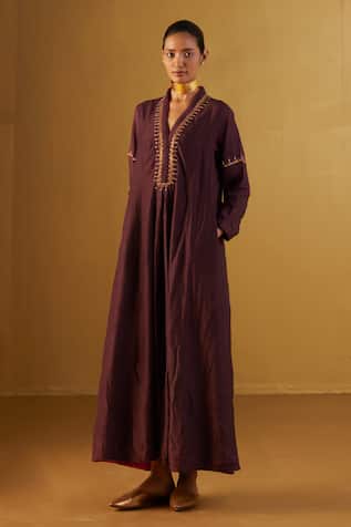 Shorshe Clothing Sashiko Raw Silk Embroidered Kurta 