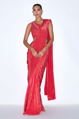 Niamh By Kriti Sequin Embroidered Pre Draped Saree With Blouse 