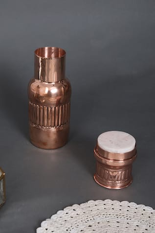 Agate Stone Capped Copper Bottle Set of 2 