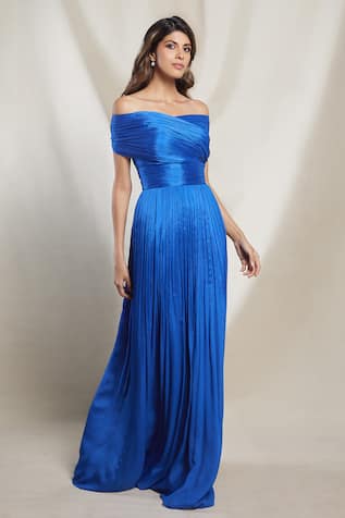 Brinda Sneha Sophia Off Shoulder Pleated Gown 