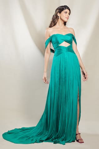 Brinda Sneha Stella Ruched Cut-Out Gown 