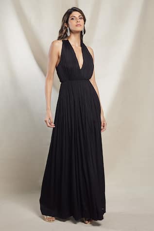 Brinda Sneha Valentina Ruched V Neck Gown 