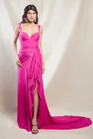 Brinda Sneha Ana Asymmetric Draped Trail Gown 