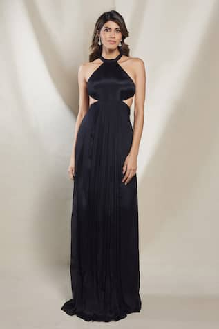 Brinda Sneha Serena Halter Neck Pleated Gown 