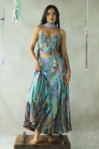 DOH TAK KEH Jhalla Wallah Abstract Print Lehenga 