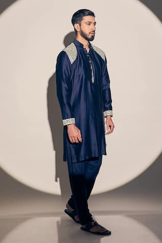 Kaaj Button x AZA Chanderi Placed Patchwork Kurta With Salwar 