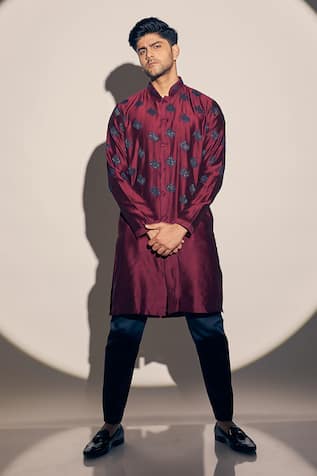 Kaaj Button x AZA Chanderi Cutdana Embroidered Kurta With Pant 