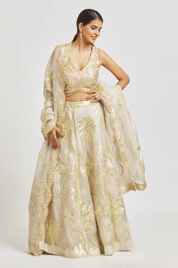 Vandana Sethi Floral Gota Embroidered Lehenga Set 