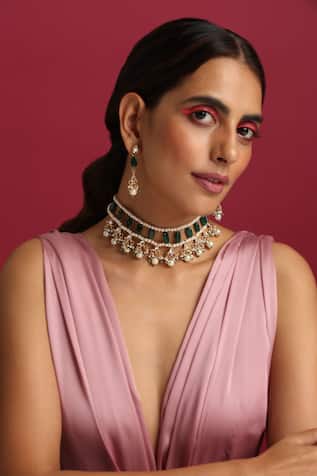 Kundan Drop Embellished Pearl Necklace Set 