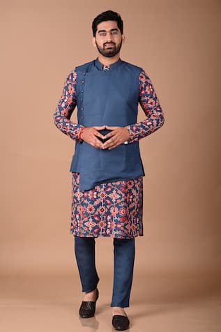Priyanka Haralalka Sapphire Blue Ikat Print Kurta Bundi Set 