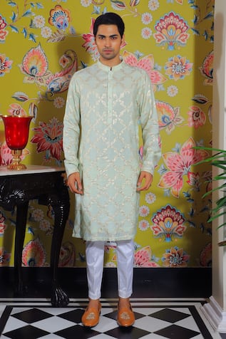 Yajy By Aditya Jain Floral Banarasi Woven Kurta Set 