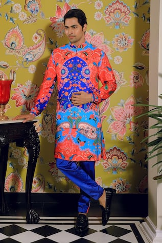 Yajy By Aditya Jain Floral Print Bundi & Kurta Set 