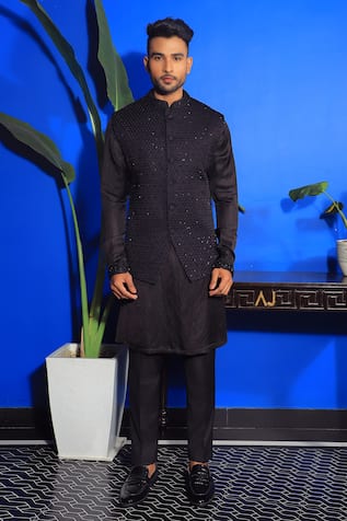 Yajy By Aditya Jain Cutdana Embroidered Bundi & Kurta Set 